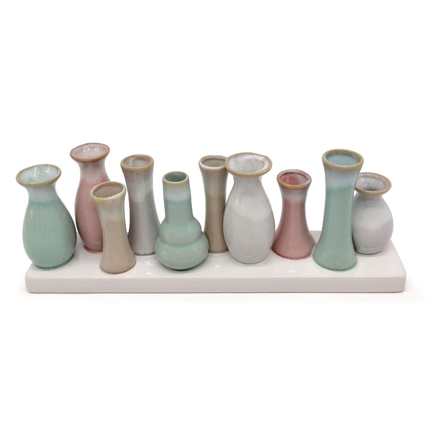 Mea-Living 10 mini vasi su vassoio in ceramica, multicolore