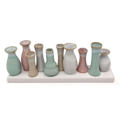 Mea-Living 10 mini vasi su vassoio in ceramica, multicolore