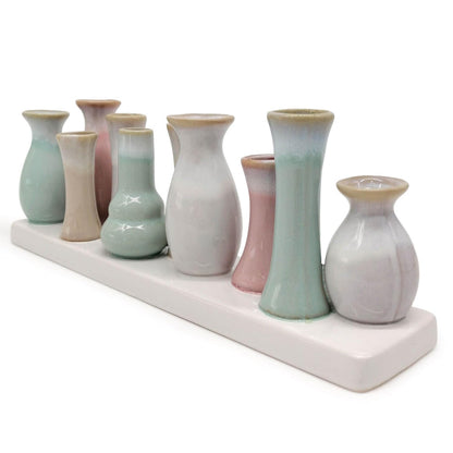 Mea-Living 10 mini vasi su vassoio in ceramica, multicolore