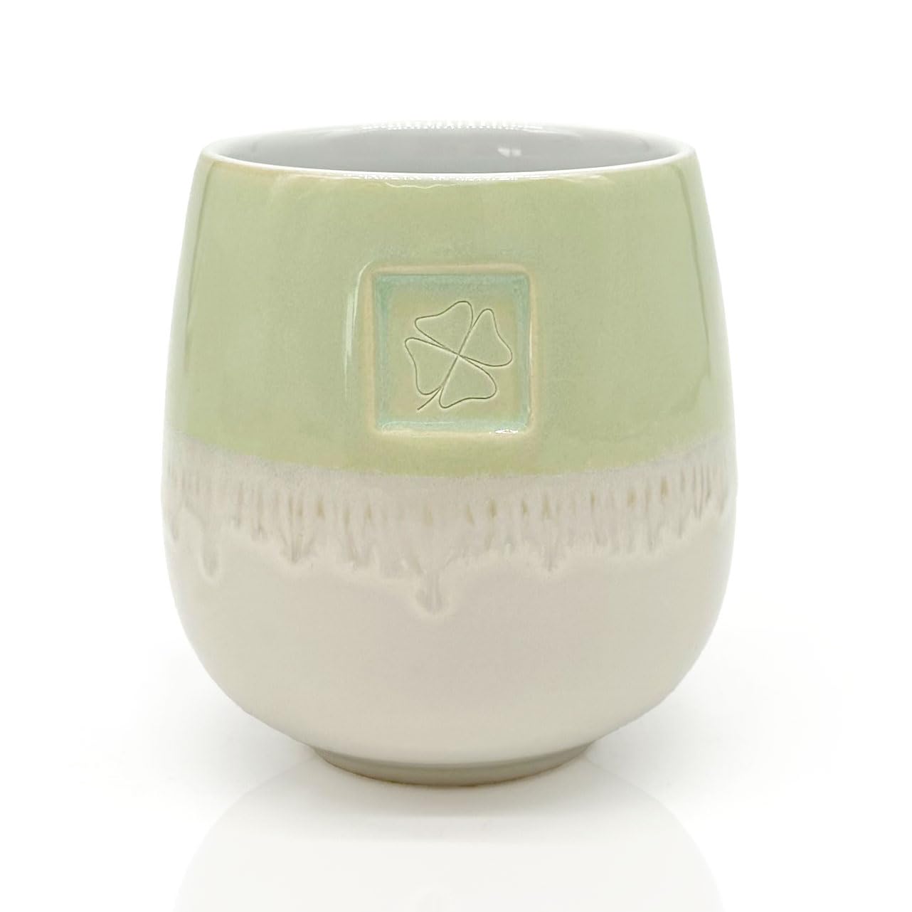 Mea-Living STONEWARE Mug | "CLOVER" | green | 400 ml | hand-decorated drinking mug or flower pot