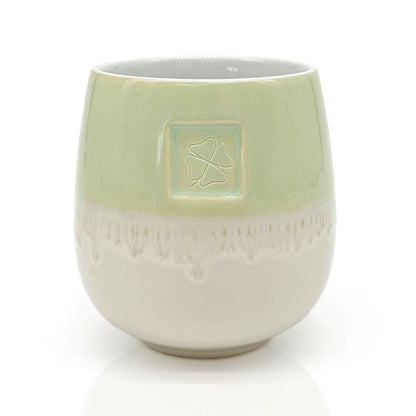 Mea-Living STONEWARE Mug | "CLOVER" | green | 400 ml | hand-decorated drinking mug or flower pot