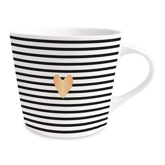 Graphics Workshop Coffee Mug with 100% Real Gold | Porcelain Mug | 420 ml | Heart, White-Black