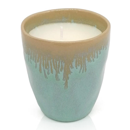 Mea-Living STONEWARE Candela in tazzina da caffè espresso turchese, in gres fatto a mano, 150 ml, bellissime stoviglie con candela