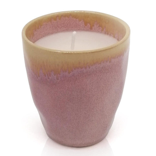 Mea-Living STONEWARE Candela in tazza da caffè rosa, gres fatto a mano, 150 ml, bellissime stoviglie con candela