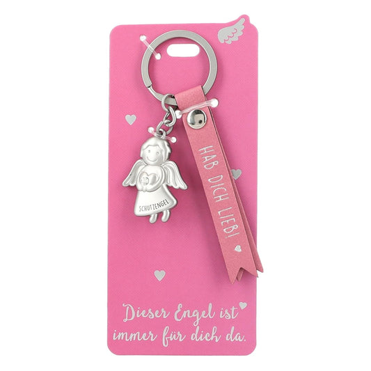 Guardian Angel Keychain made of metal, good luck charm with a loving message and faux leather strap,