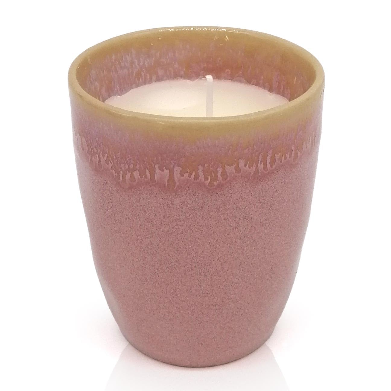 Mea-Living STONEWARE Candela in tazza, cuore rosa, terracotta fatta a mano, 280 ml, splendido servizio da tavola con candela