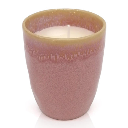 Mea-Living STONEWARE Candela in tazza, cuore rosa, terracotta fatta a mano, 280 ml, splendido servizio da tavola con candela
