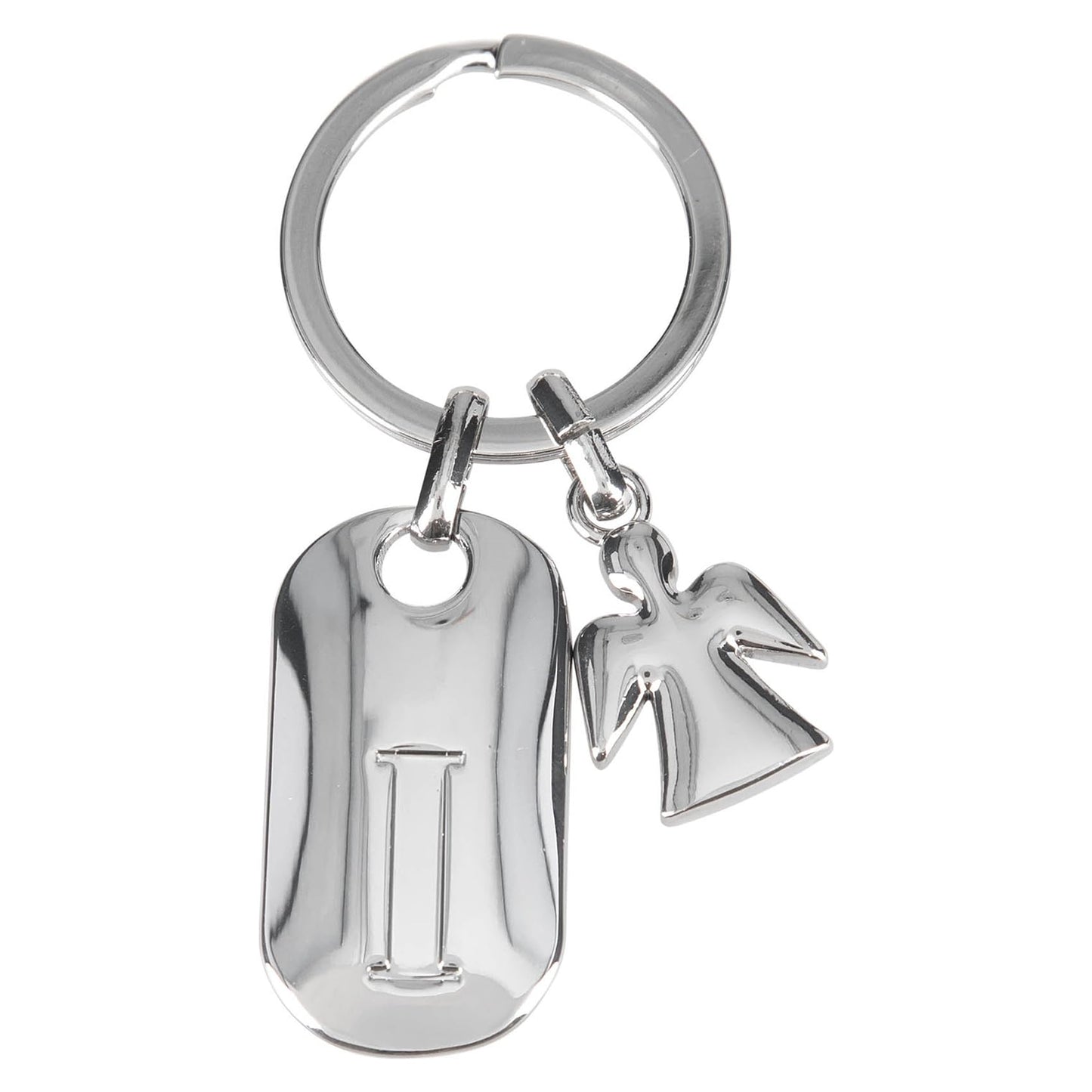 Depesche 11800-010 Silver keyring with letter I and guardian angel, zinc alloy, incl. light blue velvet pouch