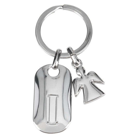 Depesche 11800-010 Silver keyring with letter I and guardian angel, zinc alloy, incl. light blue velvet pouch