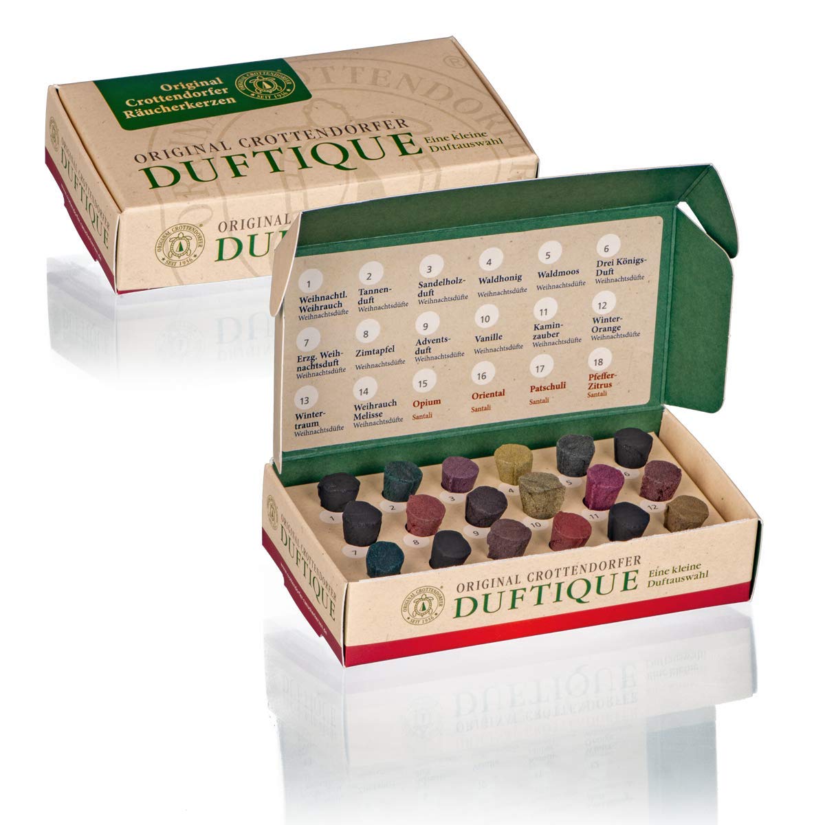Crottendorfer Incense Cones Duftique - a small selection of incense cones to get to know - Discovery Set - Christmas Scents & Santal Scents - 18 Incense Cones - Made in Germany