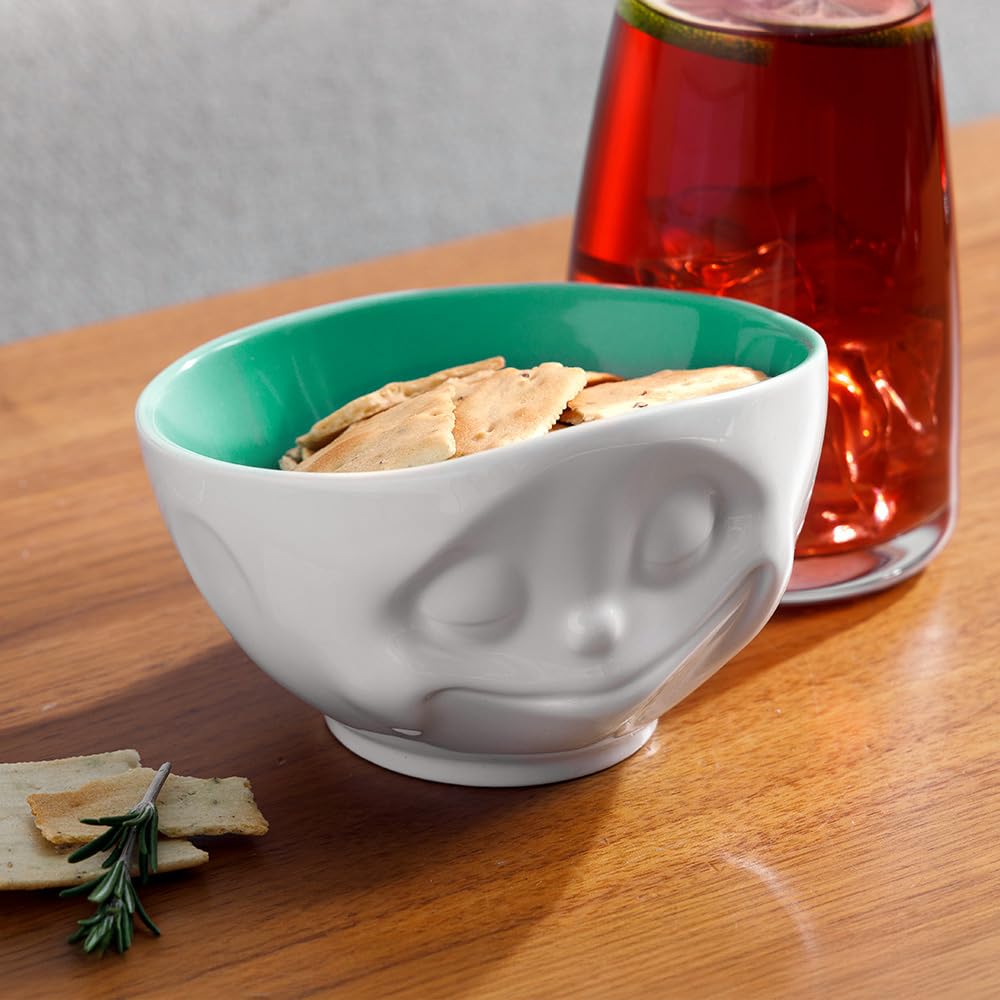 FIFTYEIGHT PRODUCTS / Mugs / Bowl "Happy" (Porcelain, 500ml, white, mint inside, Made in Germany)