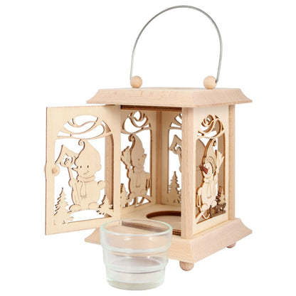 Tornitura Kuhnert Lanterna da tavolo / portacandele - Motivo: "Pupazzo di neve" in legno pregiato - Dimensioni: 11,5 x 11,5 x 17 cm - Made in Germany