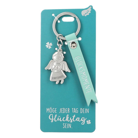 Guardian Angel Keychain made of metal, good luck charm with a loving message and faux leather strap,