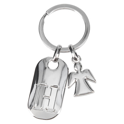 Depesche 11800-009 Silver Keychain with Letter H and Guardian Angel, Zinc Alloy, incl. Vanilla-Colored Velvet Pouch