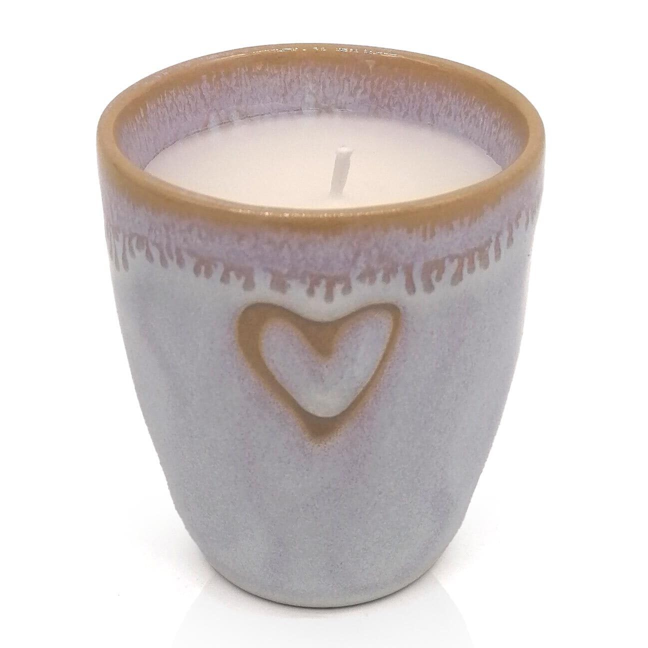 Mea-Living STONEWARE Candela in tazza da espresso bianco polare a cuore, gres fatto a mano, 150 ml, stoviglie bellissime con candela