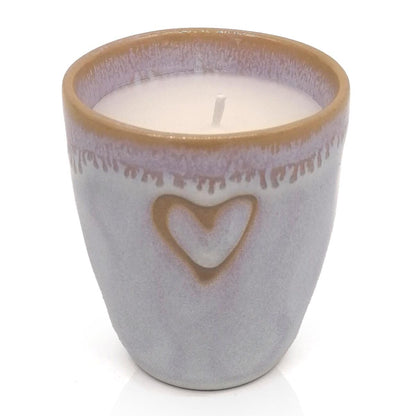 Mea-Living STONEWARE Candela in tazza da espresso bianco polare a cuore, gres fatto a mano, 150 ml, stoviglie bellissime con candela