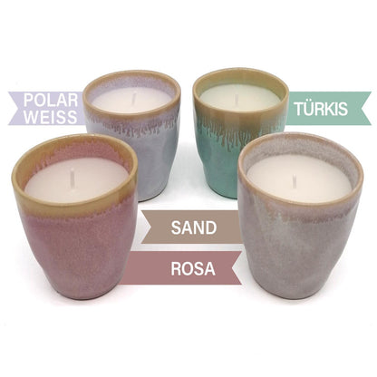 Mea-Living STONEWARE Candela in tazza da espresso color sabbia, gres fatto a mano, 150 ml, splendido servizio da tavola con candela