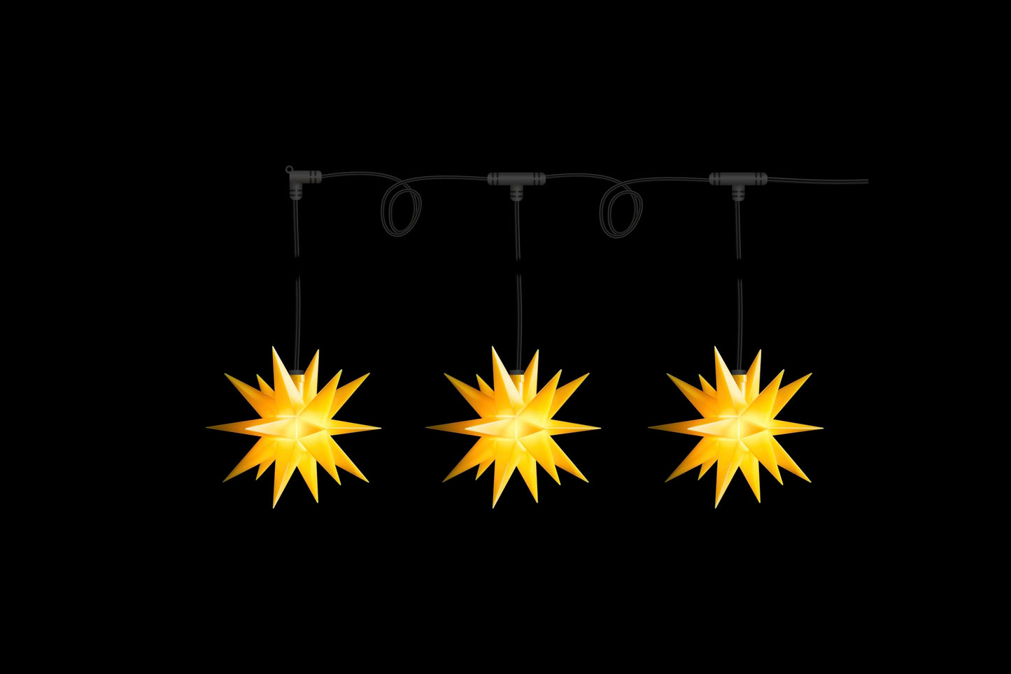 Sterntaler Star Chain | Christmas Star Chain | 3 Stars | 18 Points | Yellow | 12cm | Outdoor | LED | Battery | with Timer & Remote Control