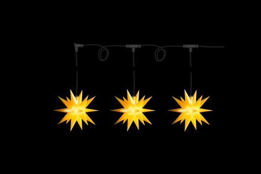 Sterntaler Star Chain | Christmas Star Chain | 3 Stars | 18 Points | Yellow | 12cm | Outdoor | LED | Battery | with Timer & Remote Control