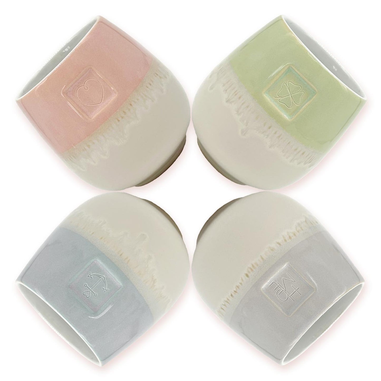 Mea-Living STONEWARE Becher | "HERZ" | rosa | 400 ml | handverzierter Trinkbecher oder Blumentopf