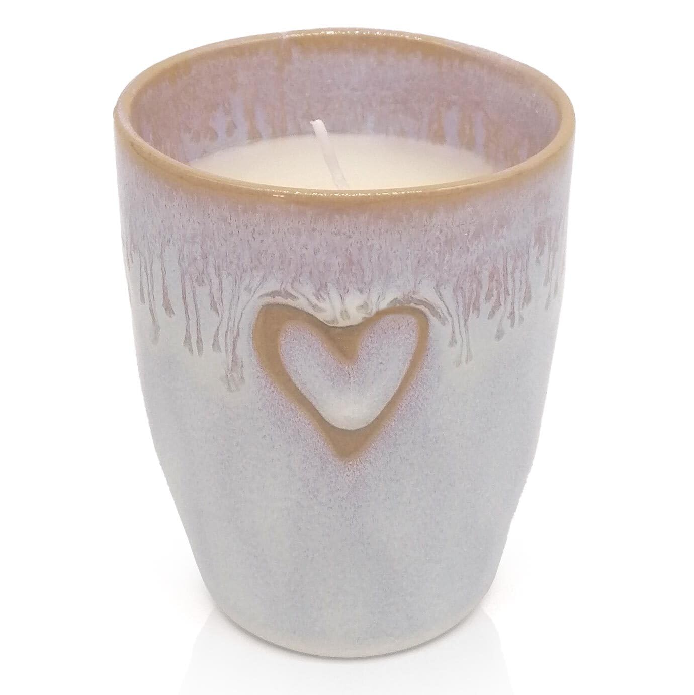 Mea-Living STONEWARE Candela in tazza bianco polare Cuore, gres fatto a mano, 280 ml, splendide stoviglie con candela