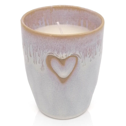 Mea-Living STONEWARE Candela in tazza bianco polare Cuore, gres fatto a mano, 280 ml, splendide stoviglie con candela