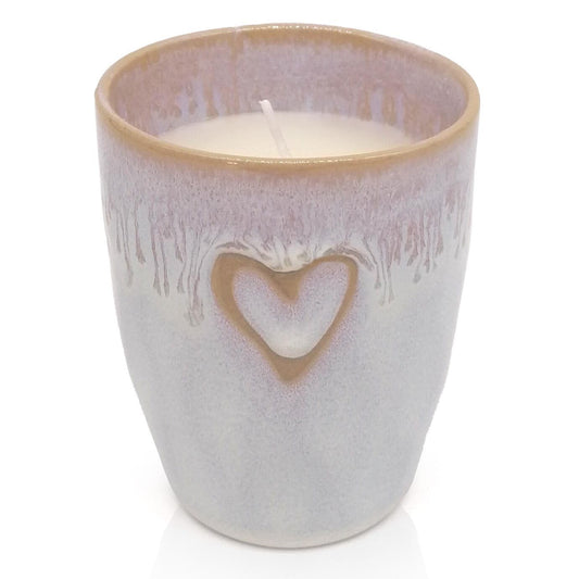 Mea-Living STONEWARE Candela in tazza bianco polare Cuore, gres fatto a mano, 280 ml, splendide stoviglie con candela