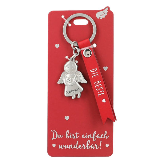 Guardian Angel Keychain made of metal, good luck charm with a loving message and faux leather strap,