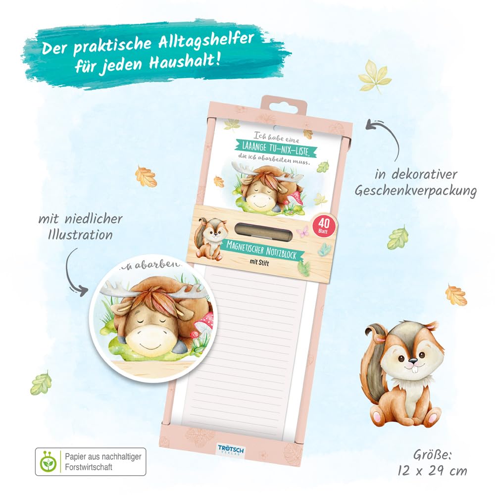 Trötsch Notepad with Pen and Magnet Forest Friends: Notepad Gift Gift Idea Reminder Memo Pad [Other Accessories] [Apr 27, 2023] Trötsch Verlag GmbH & Co. KG