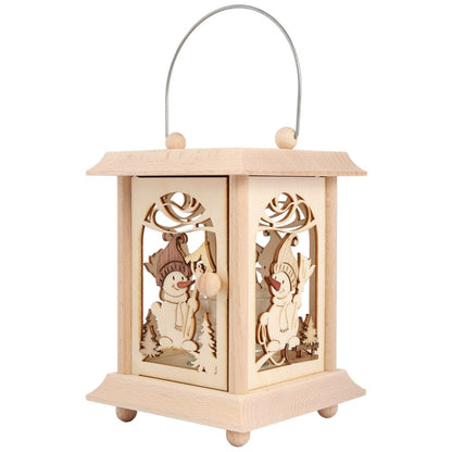Tornitura Kuhnert Lanterna da tavolo / portacandele - Motivo: "Pupazzo di neve" in legno pregiato - Dimensioni: 11,5 x 11,5 x 17 cm - Made in Germany