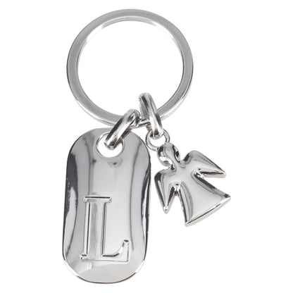 Depesche 11800-013 Silver Keychain with Letter L and Guardian Angel, Zinc Alloy, incl. Pink Velvet Pouch
