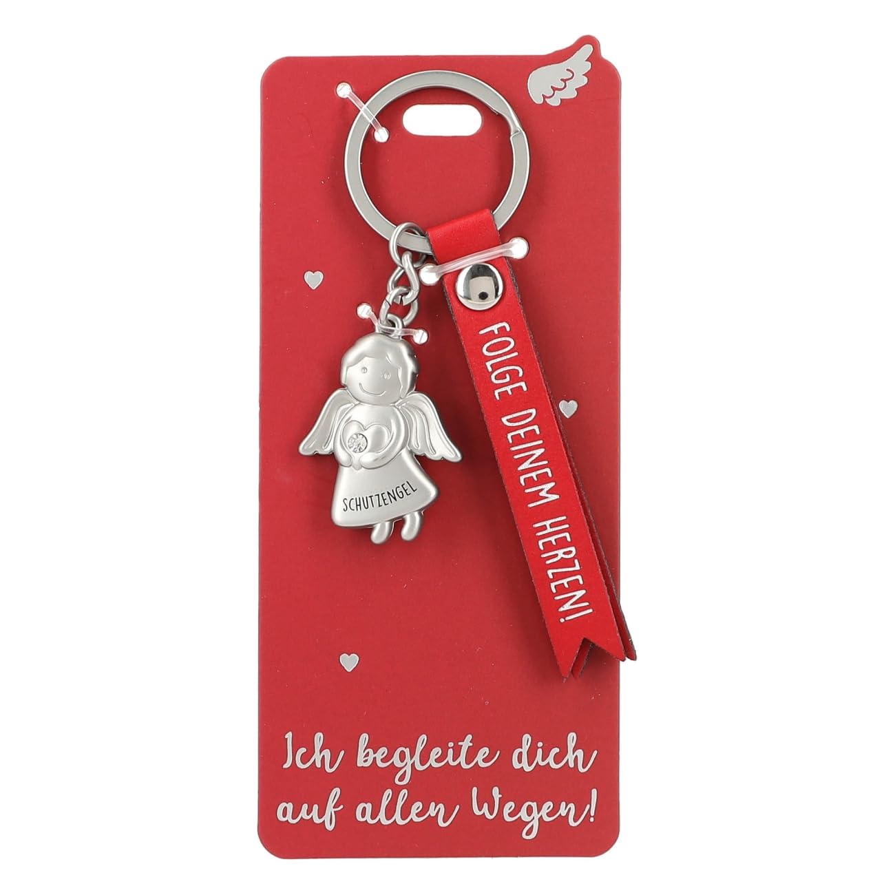 Guardian Angel Keychain made of metal, good luck charm with a loving message and faux leather strap,