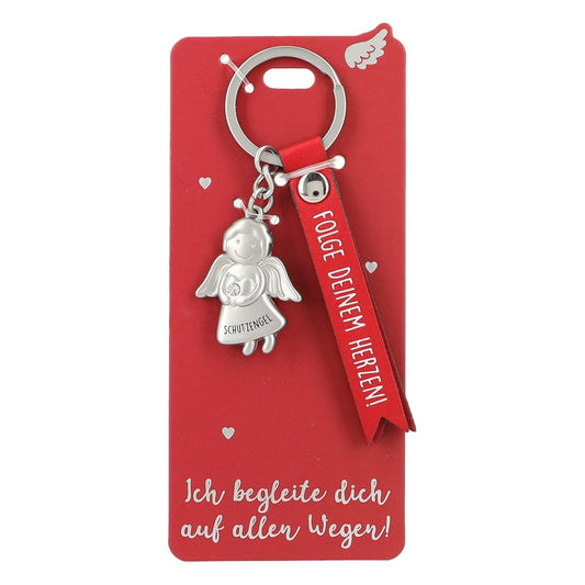 Guardian Angel Keychain made of metal, good luck charm with a loving message and faux leather strap,
