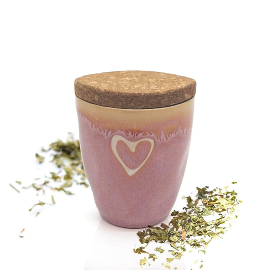 MEA Living, spice in espresso cup, STONEWARE mug, heart pink, "Italian Herbs"