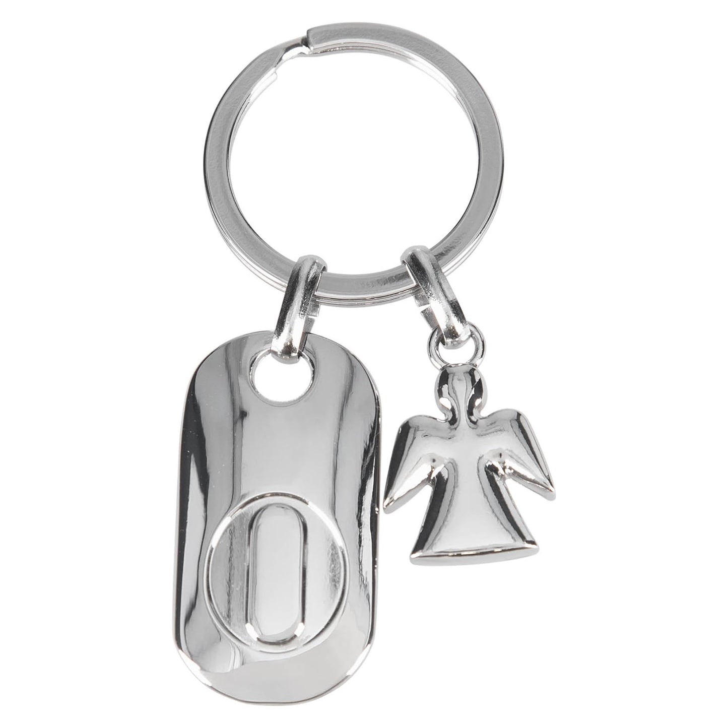 Depesche 11800-018 Silver Keychain with Letter O and Guardian Angel, Zinc Alloy, incl. Light Blue Velveteen Pouch