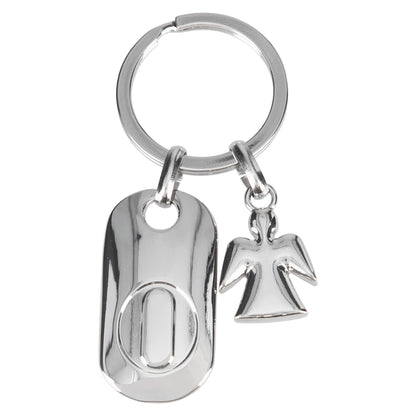 Depesche 11800-018 Silver Keychain with Letter O and Guardian Angel, Zinc Alloy, incl. Light Blue Velveteen Pouch