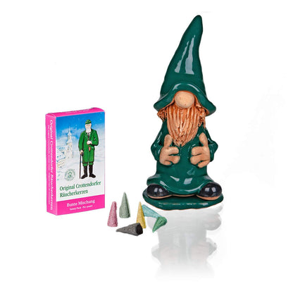 Crottendorfer Incense Burner Ceramic Incense Figurine Green in Gift Box incl. 1 Pack Assorted Incense Cones Size M (24 pieces)