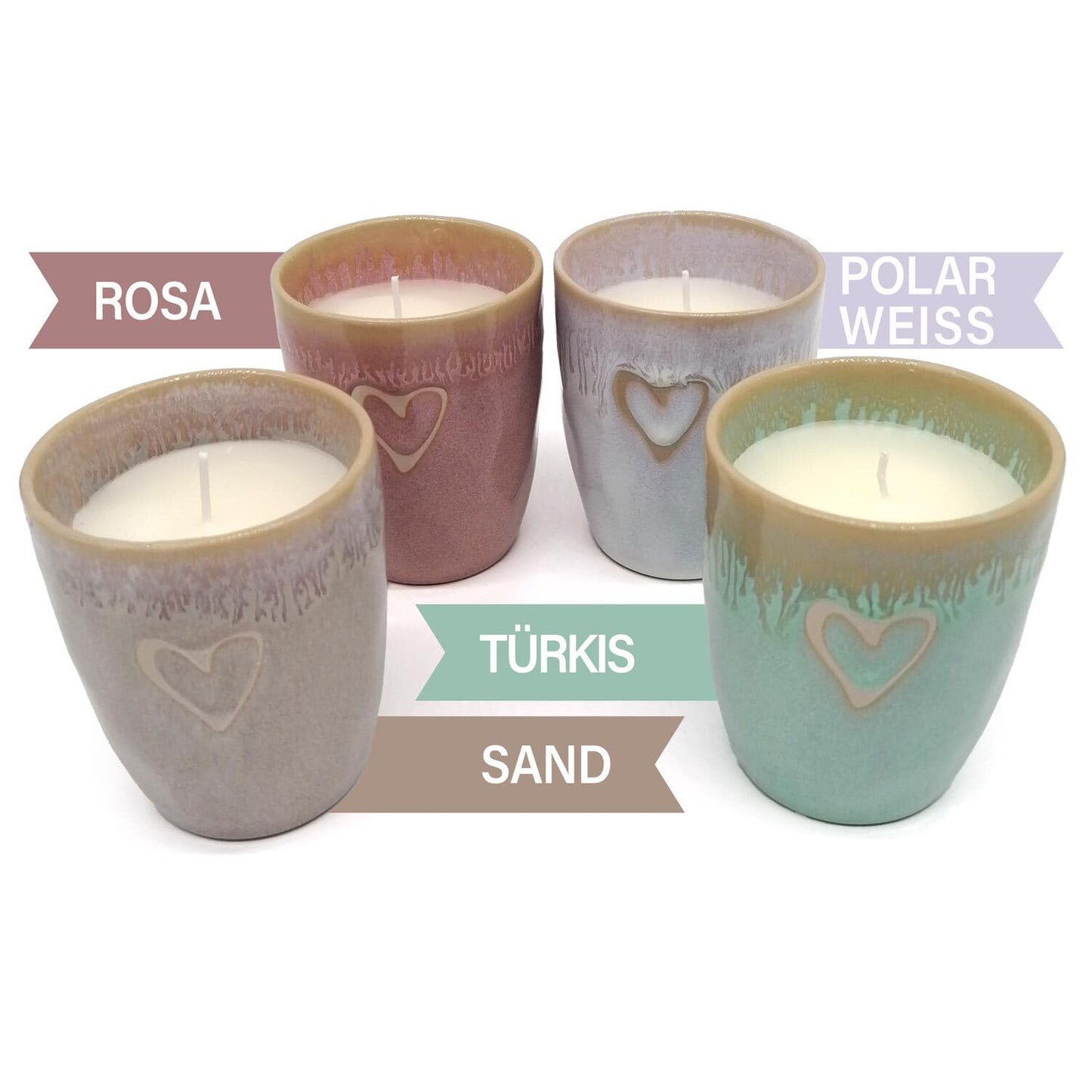 Mea-Living STONEWARE Candela in tazza bianco polare Cuore, gres fatto a mano, 280 ml, splendide stoviglie con candela