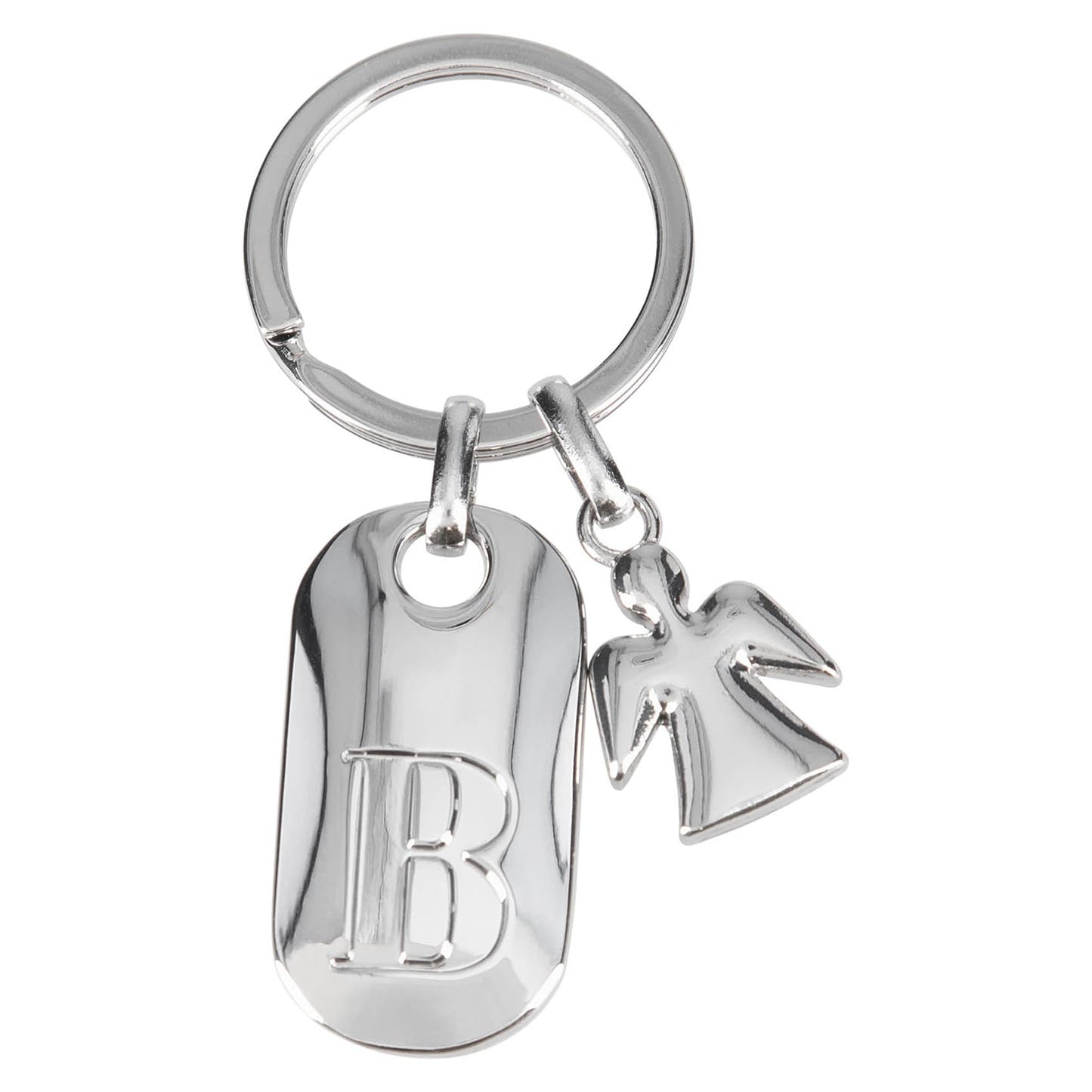 Dispatch 11800-003 Silver Keychain with Letter B and Guardian Angel, Zinc Alloy, incl. colored velvet pouch vanilla