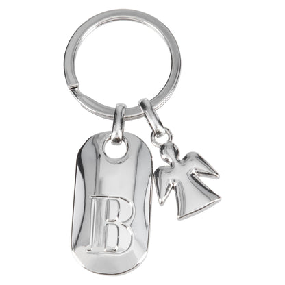 Dispatch 11800-003 Silver Keychain with Letter B and Guardian Angel, Zinc Alloy, incl. colored velvet pouch vanilla