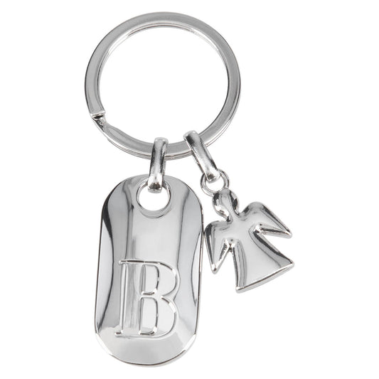 Dispatch 11800-003 Silver Keychain with Letter B and Guardian Angel, Zinc Alloy, incl. colored velvet pouch vanilla