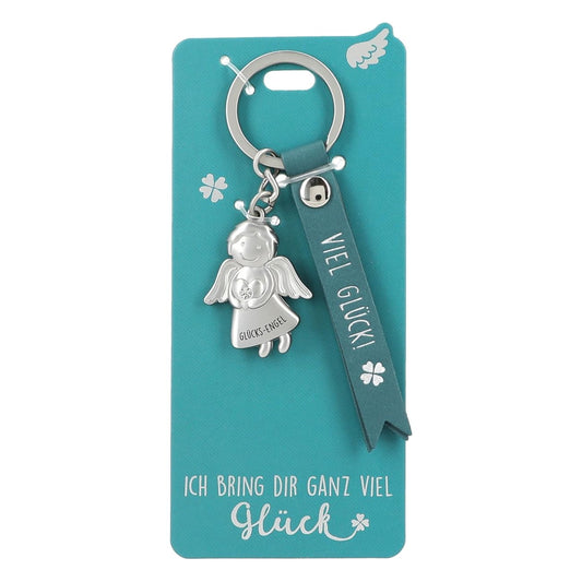Guardian Angel Keychain made of metal, good luck charm with a loving message and faux leather strap,