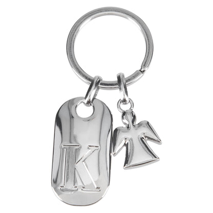Depesche 11800-012 Silver Keyring with Letter K and Guardian Angel, Zinc Alloy, incl. Vanilla Coloured Velvet Pouch