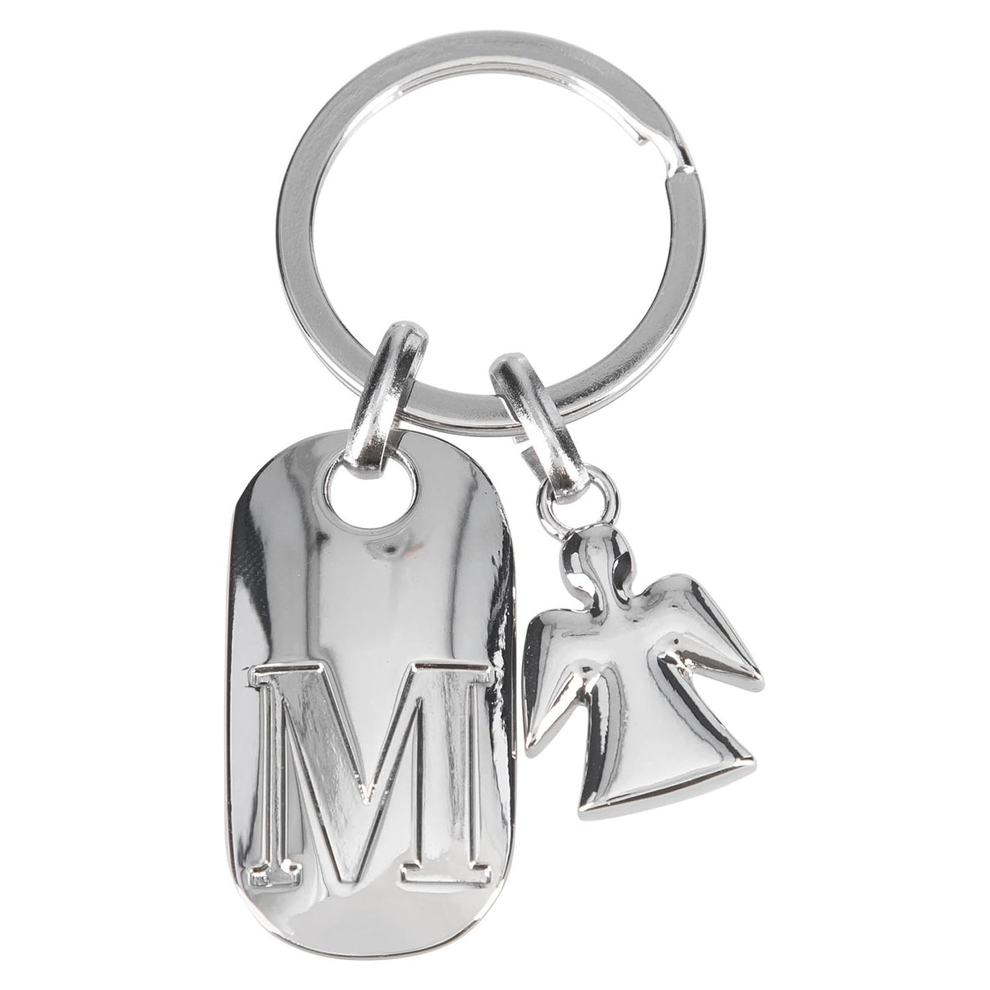 Depesche 11800-015 Silver Keyring with Initial M and Guardian Angel, Zinc Alloy, incl. Dark Blue Velvet Pouch