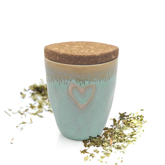 MEA Living, Spice in an Espresso Cup, STONEWARE Mug, Heart turquoise, "Italian Herbs"