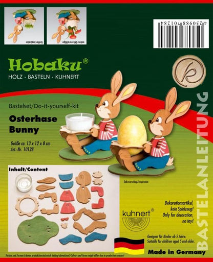 Kuhnert Woodturning Hobaku Craft Kit - Tealight Holder/Candle Holder - Cute Easter Motifs - Wooden Decoration for Assembly - Dimensions: various - Made in Germany