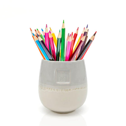 Mea-Living STONEWARE Mug | "HOME" | grey | 400 ml | hand-decorated drinking mug or flower pot