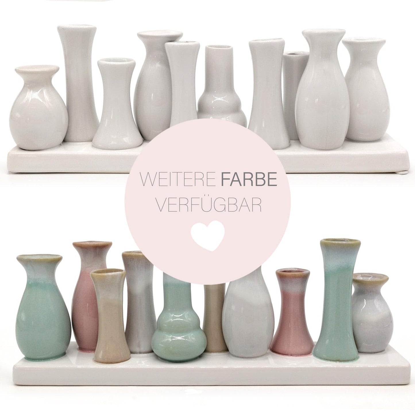 Mea-Living 10 mini vasi su vassoio in ceramica, multicolore