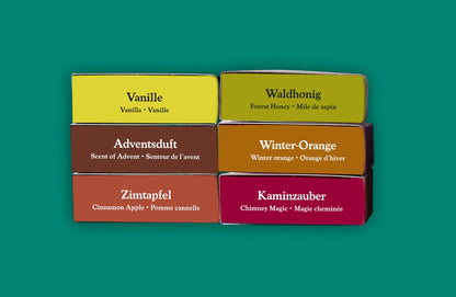 Crottendorfer Incense Cones Set of 6 (6 x 24 pieces) Vanilla, Forest Honey, Advent Scent, Winter Orange, Cinnamon Apple, Fireplace Magic