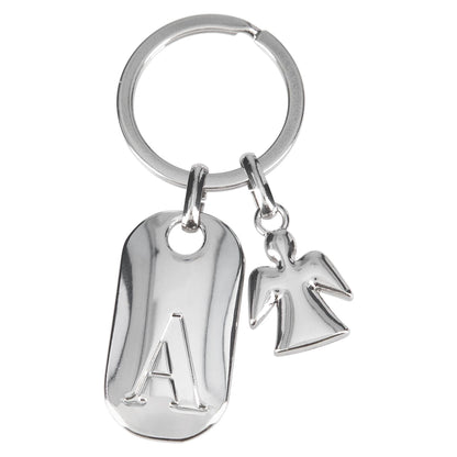 Depesche 11800-002 Silver Keychain with Letter A and Guardian Angel, Zinc Alloy, incl. Dark Blue Velvet Pouch